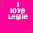 Bright pink background with repeated white text "I love Leggie" and green/pink star-shaped pixel clusters in corners.