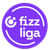 Purple circular icon with white text 'fizz liga' and a stylized 'C' symbol, enclosed by partial curved lines on gray background.