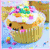 Pixelated cupcake with white frosting and colorful sprinkles, smiling face on a blue background; adjacent muffin wears black sunglasses. Two smaller cupcakes appear below text reading "sprinkle" in yellow script.
