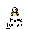 Animated contact sheet of a pixel art buddy icon with multiple frames showing text changes and facial expressions over time.