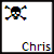 Pixelated icon features a skull and crossbones symbol above the name 'Chris' in stylized lettering.