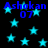 Blue text reading "Ashokan 07" repeats across a black background filled with cyan stars, each star having a soft glow effect.