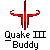 Red pixelated symbol above black-and-white text reading "Quake III Buddy" on gray background.