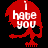 Red pixelated skull with white text "i hate you" on black background, showing animation changes across four