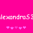 Pixelated text 'alexandraS' repeats horizontally on a bright pink background with two of small purple asterisks below