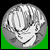 A circular pixelated icon with a silver-gray sphere on a green base against black background.