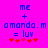 Pixelated blue text on bright pink background reads 'me + amanda.m = lux' with red asterisks below, two identical frames side-by-side.
