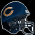 Blue football helmet with silver face mask and orange 'C' logo on side, pixelated rendering against black background.