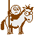 Pixel art animation of a character riding a horse, showing sequential movement from left to right across frames.