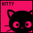 Black cat face with pink eyes and pink background, text 'KITY' in top-left corner, multiple identical frames showing no animation.