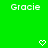 Green background with white pixelated text 'Gracie' at top left and top right, two white pixelated heart symbols at bottom center and bottom right.