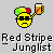 Pixelated yellow emoji face with black sunglasses, green-and-red striped hat, holding a beer mug; text below reads 'Red Stripe Junglist' on gray background.