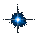 Four pixelated blue starburst icons with central white glow, arranged in a on gray background