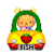 Pixelated cartoon character with green hair and bear ears driving a yellow car with red accents, shown in two animation frames with subtle facial expression changes.