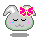 Four pixel art frames of a gray bunny mascot with pink bow, showing facial expression changes across animation sequence.