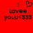 Red background with black pixelated text and symbols: 'I' followed by a heart symbol, then 'Lovee youu<333', displayed in two identical side-by-side