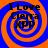Four identical display orange and blue spiral backgrounds with black text reading "I Love Cierra XPP" in a pixelated font