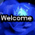 A four- displays pixelated text and imagery: blue fabric with 'Welcome', a rainbow brush stroke with 'to', a colorful swirl with 'cuti-Images', and a blank gray