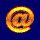 Animated golden @ symbol spirals through multiple rotations against a dark blue background with scattered light dots.