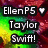 A static buddy icon featuring a celebrity in a red dress with text overlays reading 'EllenP5' with a heart symbol, 'Taylor', and 'Swift!' on a colorful gradient background.