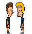 Pixel art animation of two cartoon characters in various poses and interactions against a gray background.