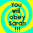Four identical display a yellow and cyan spiral background with black text reading "You will obey Sarah !!!" in a pixelated font