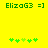 Green pixelated text 'ElizaG3 =]' on bright yellow background with green puzzle-piece icons below, two identical frames side-by-side.