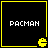 Four identical black square with yellow borders, each displaying 'PACMAN' text and a yellow Pac-Man character icon