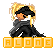 Pixelated character with blonde hair and black clothing sits on yellow blocks spelling ALONE, showing two states: one with light orange text and another with dark blue text.
