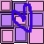 Blue heart-shaped icons in various orientations on a of pink and purple squares with black borders