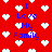Red background with white pixelated hearts and blue text reading "I Love My Family" in multiple positions.