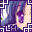 Pixelated image of a character with purple eyes and blue hair, framed by a decorative border with repeating 'LH' text elements.
