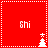 Red background divided into four quadrants by white dashed lines, each containing "Shi" text and a small white tree with a star.