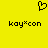 Yellow background with black pixelated heart symbol above two identical text strings reading 'kay*con' in lowercase.