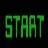 Green pixelated text 'START GAME' above a pixelated image of a person with long dark hair and an open mouth on black background.
