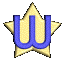 Animated sequence of a golden star with blue 'W' symbol rotating through multiple angles against gray background.