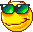 Pixelated yellow smiley face wearing green-tinted sunglasses with black frames, displaying multiple mouth expressions across a