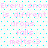 Pixelated text repeats across a cyan background with pink lettering and blue dots forming the pattern