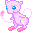 Pixelated pink cat-like creature with blue eyes and purple outline, standing in four distinct poses showing slight variations in limb positioning.