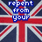 Union Jack flag background with blue pixelated text reading 'repet from your', 'american- ized ways...', 'BE', and 'BRITISH!' in a static composition.