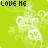 Green background with white floral patterns and scattered text phrases in black, gray, blue, and cyan.
