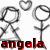 Black-and-white stick figures with red text overlays showing names and a date, surrounded by heart shapes on white background.
