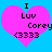 Two identical pink hearts on a blue background with black text reading "I Luv Corey (333)" inside each heart.