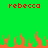 Green background with red text 'rebecca' on both sides and orange flame shapes at the bottom.