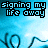 Animated contact sheet showing five frames of a pixelated text-based icon with blue background and black outline, displaying the phrase "signing my life away" across multiple panels.