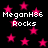 Black background with pink stars and repeated white text "MeganH86 Rocks" in pixelated font.