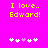 Yellow pixelated text on bright pink background reads "I love. Edward!" with five white and one light purple heart symbols below.