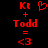 Red pixelated text and symbols on black background: 'Kt' with heart, '+ Todd', '=', '<3'.