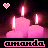 Pixelated pink candles with glowing flames, two hearts above, and 'omanda' text below on a dark background.