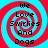 Four identical display a red and cyan spiral background with black text reading "We Love Swirlies And Dogs" in a pixelated font